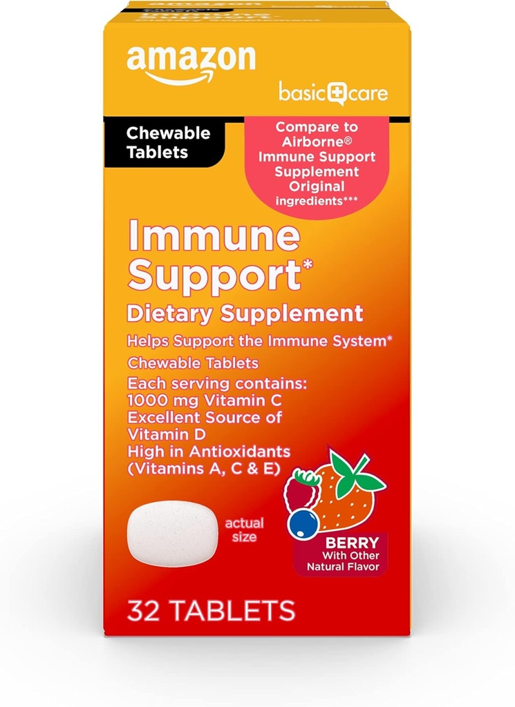 Îngrijire de bază - Supliment de sprijin imun, Berry Chew Tablets, sursa excelenta a corpului esential soare Vitamina D, 32 Conte