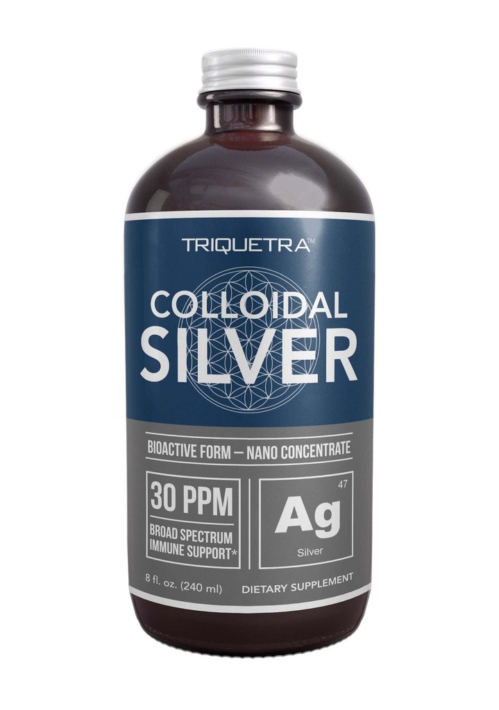 Argint coloidal bioactiv - 8 oz, Sticla de sticla, Vegan, Doze sigure cu cea mai mare eficacitate - Nano Ions, 30 PPM - Suport imun (48 Serviri)