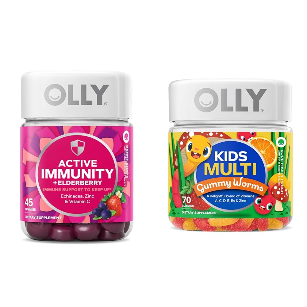 OLLY Gummy Imunitate activă+Elderberry 45 Gummies & Kids Multivitamine Gummy Worms 70 Count