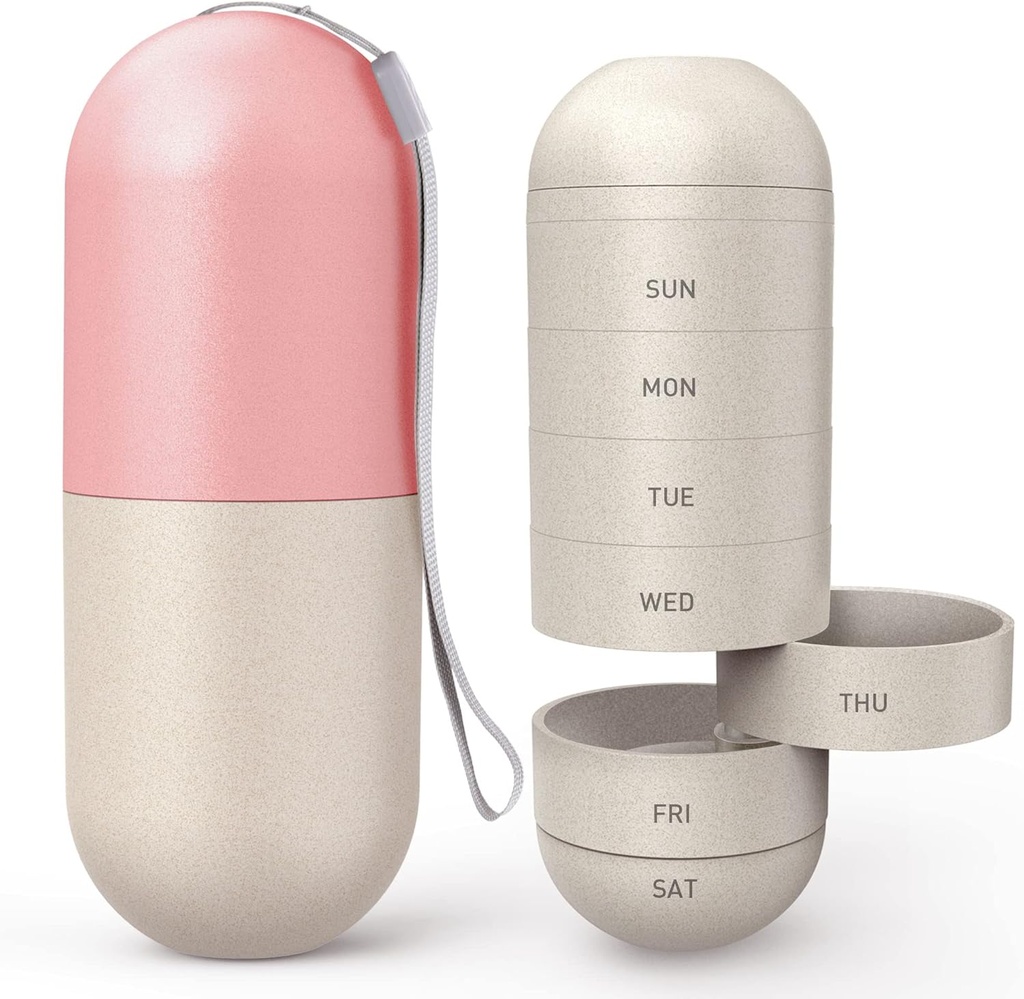 Zannaki Upgrade Compartiment mare Fibra de umiditate Dovada drăguț săptămânal Pilula Organizator, Laser Carving Markings, BPA Drumeții libere de călătorie 7 zile Pilula cutie caz pentru a ține pastile,Vitamins,Fish Oil,Supplements