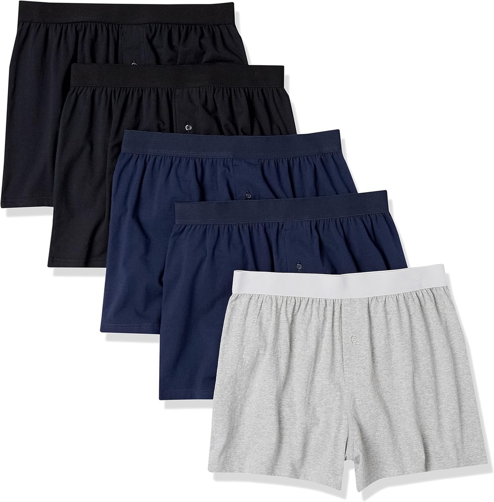 Amazon Essentials Cotton Jersey Boxers - lenjerie de corp pentru bărbați, disponibil în Big & Tall, pachet de 5