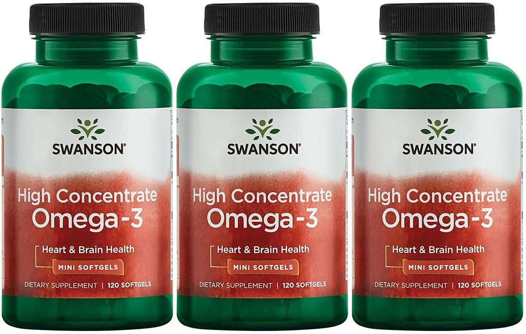Swanson High Concentrat Omega-3 Ulei de pește - Acidi grași esențial - (120 Softgels, 680mg Fiecare) 3 ambalaj