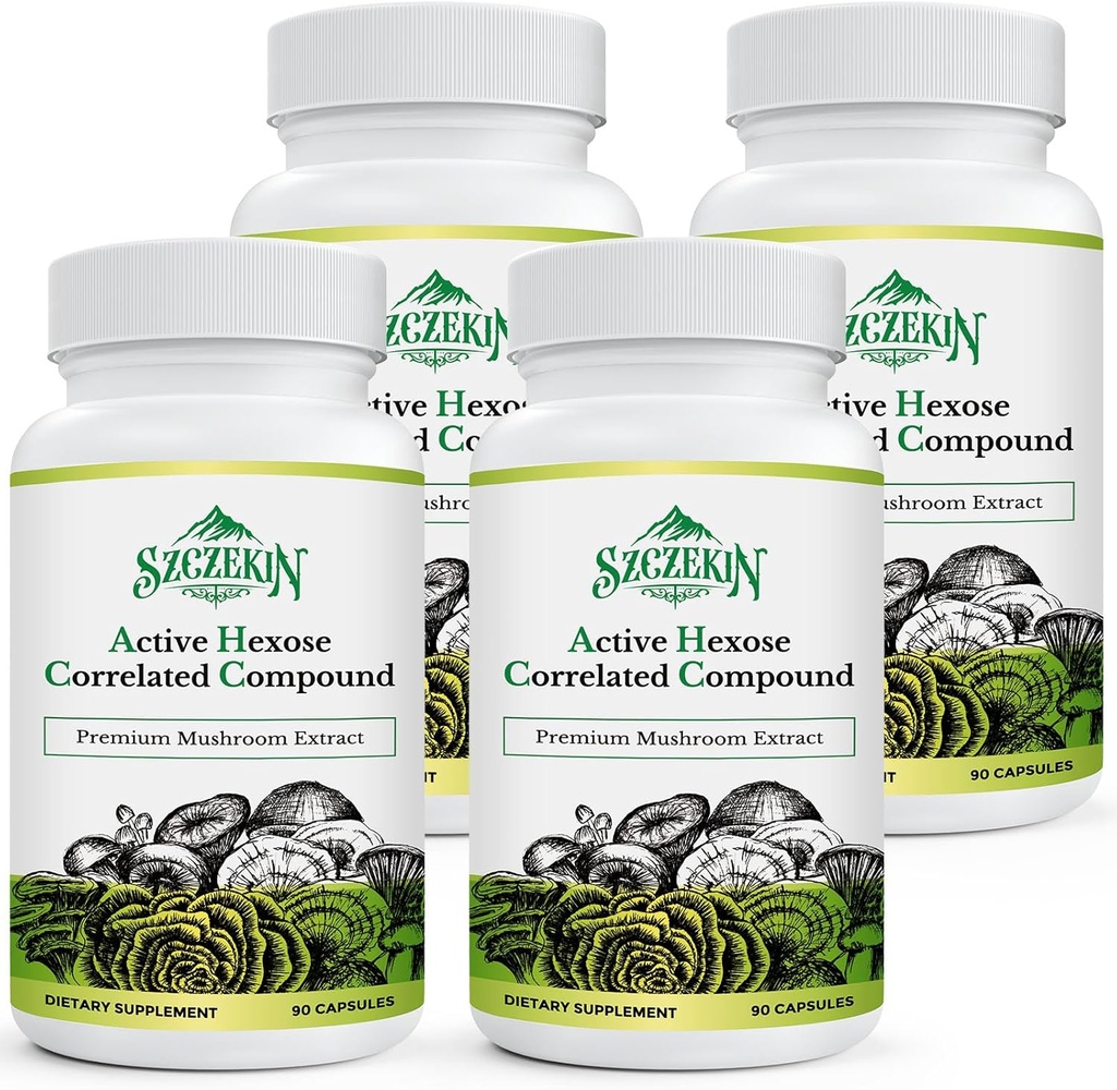 Active Hexoză Corlegated Compus 1500 mg Supliment, Natural 8 Mushroom Extras Supliment, Sistemul imunitar, Funcţia hepatică, Natural Killer şi activitatea celulelor T, 360 Capsule Veggie