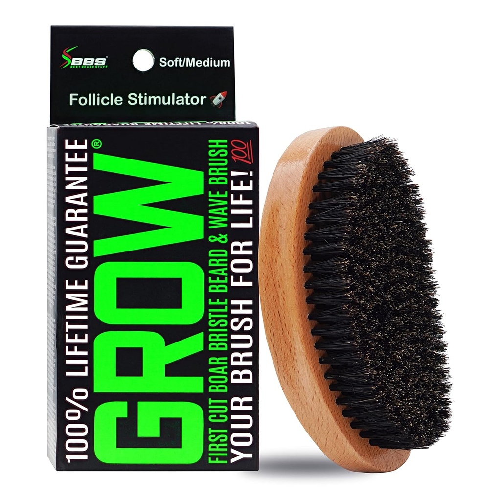GROW Boar Bristle Beard Brush & 360 Wave Brush for Men 