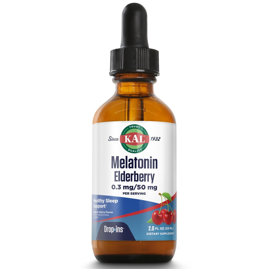 KAL 0,3 Mg Melatonină Cherry Elderberry Dropins, 2 Fluid Ounce
