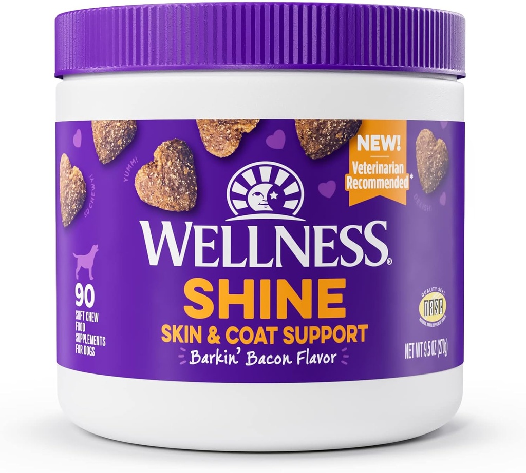 Wellness Barkin' Bacon aroma moale Chew Skin & Coat Suplimente pentru câini, 90 Conte