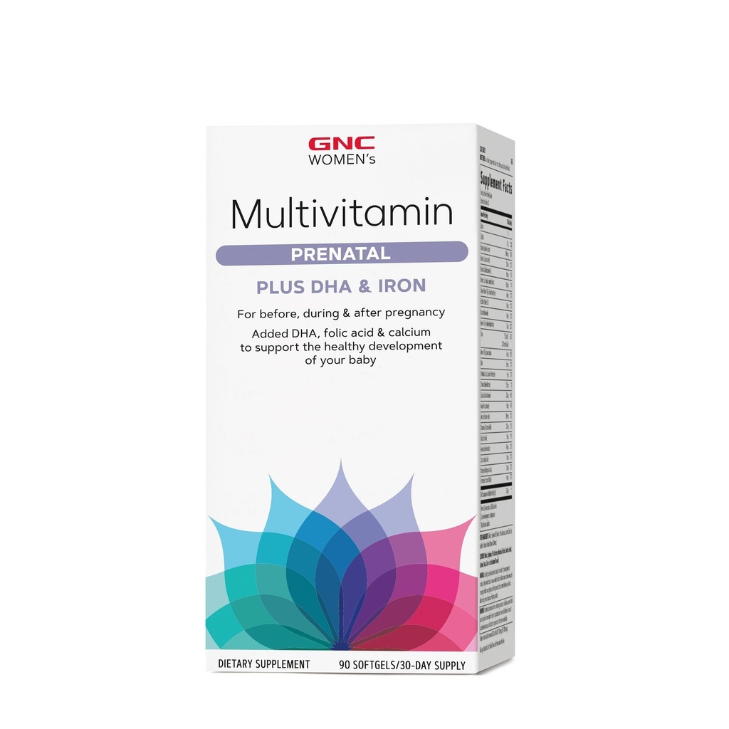 GNC Femei Prenatal Multivitamine Formula cu DHA & Fier, Suport Sarcina si Dezvoltarea Sanatoasa a Copilului, Nutrienti esentiali Acid folic, Zinc, Calciu Plus B Vitamine, 90 Softgels