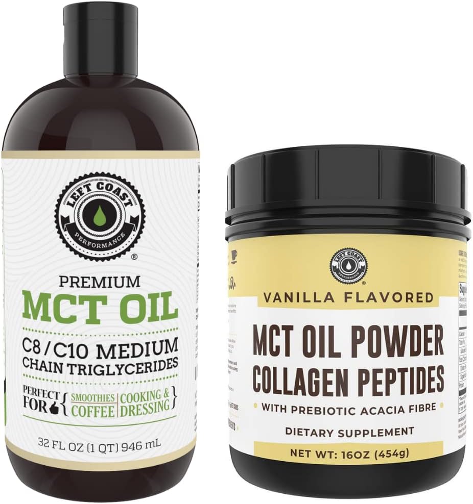 Spectacol de coasta stanga 32oz ulei premium MCT si 16oz Vanilla MCT + Colagen pulbere