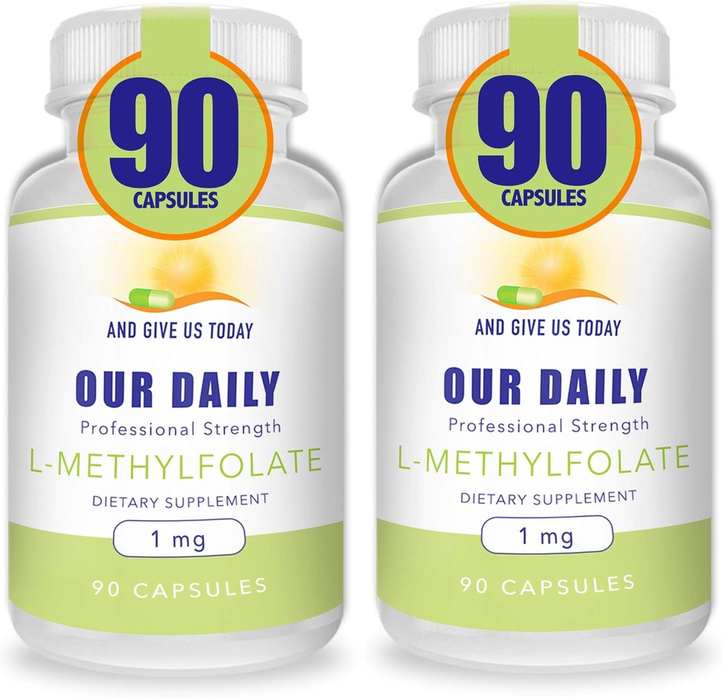 nostru zilnic Vites L-Metilfolat 1mg / 1000 mcg Putere maximă Active Folate, 5-MTHF, Filler gratuit, gluten gratuit, non-GMO, capsule vegetariene 90 Count (Pachet de 2)