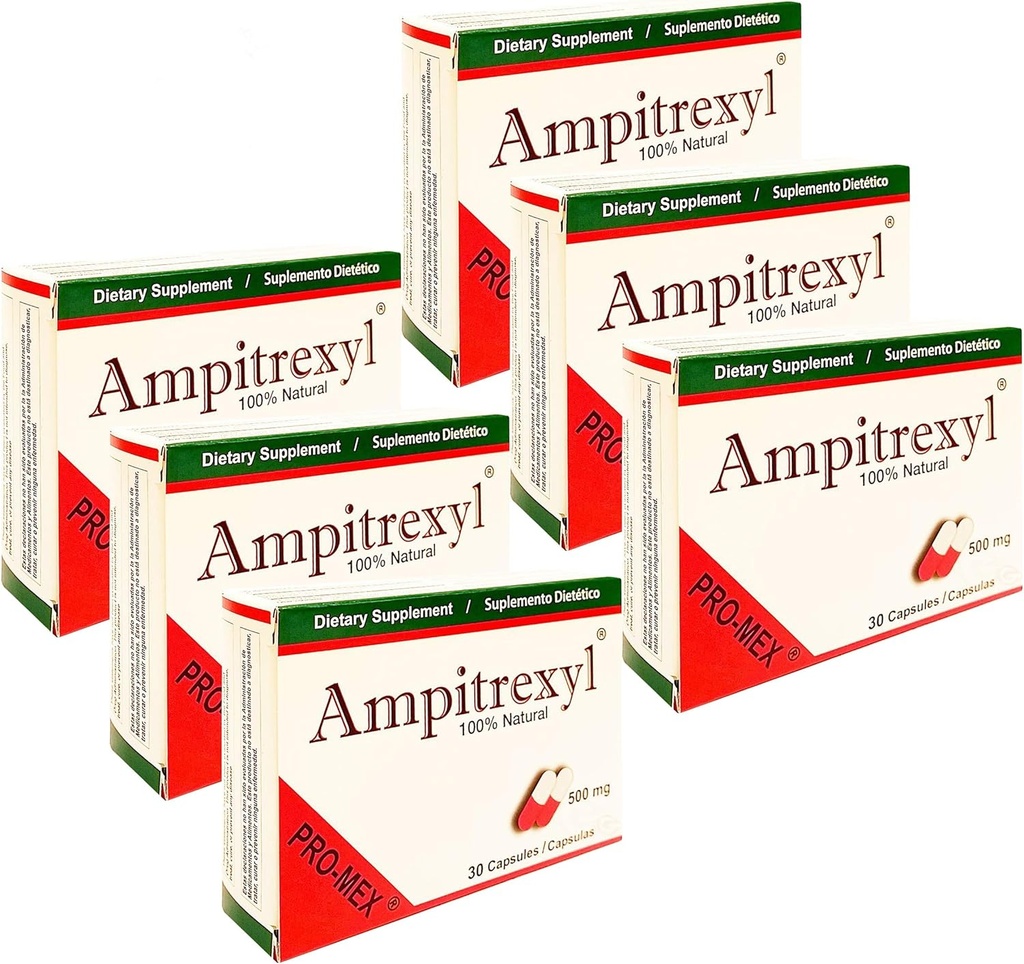 500 mg x 6 ambalaj - Supliment de suport imun vegetal Promex Ampitrexyl; 30 capsule fiecare (180 capsule totale)