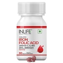 INLIFE Supliment de acid folic de fier cu vitamina C, E, B12, zinc şi seleniu pentru bărbaţi Femei - 60 comprimate