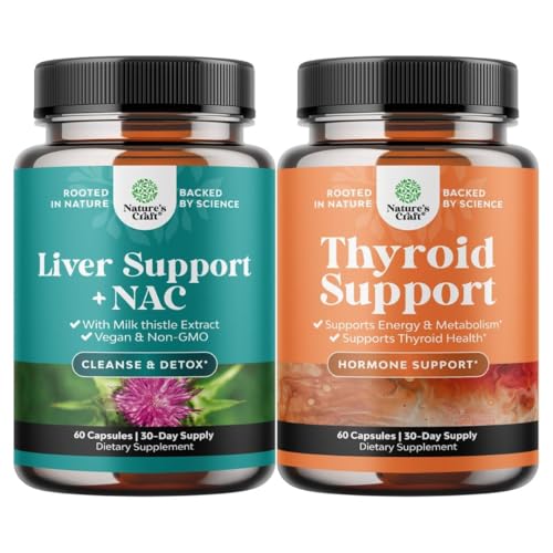 Bundle de suport pentru ficat NAC Supliment cu extract de muls de lapte, N Acetil Cysteine și Artichoke, și Herbal Tiroidal Support Complex - Potent Kelp Iod pentru echilibru hormonal - Mood & Energy