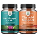 Bundle de suport pentru ficat NAC Supliment cu extract de muls de lapte, N Acetil Cysteine și Artichoke, și Herbal Tiroidal Support Complex - Potent Kelp Iod pentru echilibru hormonal - Mood & Energy