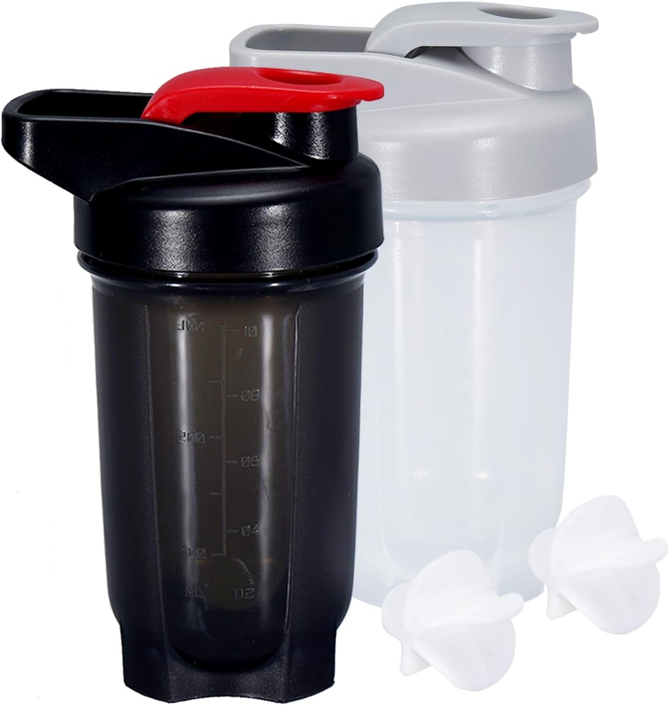 Shaker Sticla de proteine Shakes Cup 10 Ounce Shaker Sticla cu bile Whisk, Proteine Shake Bottle Set pentru amestecuri de proteine, Shakers pentru Shakes de proteine, Shaker Cup, Shaker de proteine, Black+Grey, 2PCS