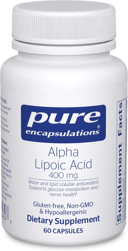 Pure Encapsulations Alpha Lipoic Acid 400 mg | ALA Supplement for Liver Support, Antioxidants, Nerve and Cardiovascular Health, Free Radicals, and Carbohydrate Support* | 60 Capsules