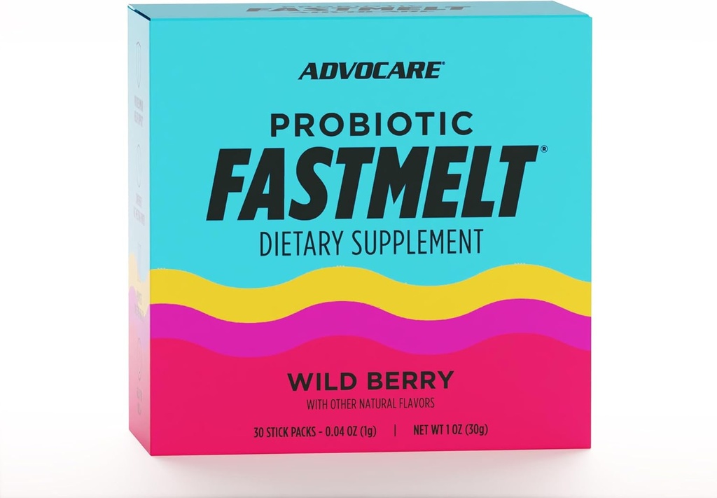 Advocare Probiotic Fastmelt - Premium Dietary Supplement for Gut, Immune System & Heart Health Support* - Wild Berry, 30 Stick Packs
