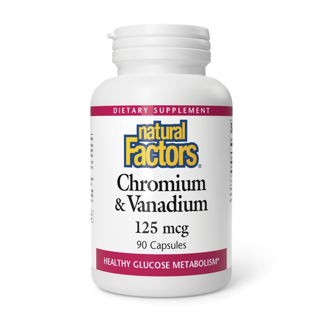 Factori naturali, Crom & Vanadium 125 mcg, Suportă Metabolism sănătos, 90 capsule
