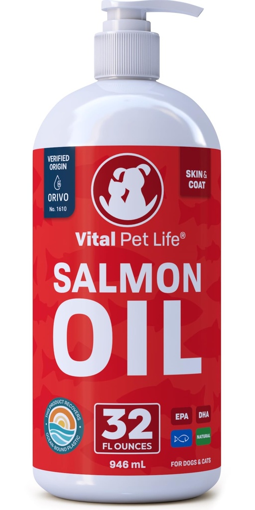 Ulei de somon pentru câini și pisici - sănătos piele și blană, ulei de pește, Omega 3 EPA DHA, supliment alimentar lichid pentru animale de companie, toate naturale, susține sănătatea articulară și osoasă, alergie naturală și apărare inflamație, 32 oz