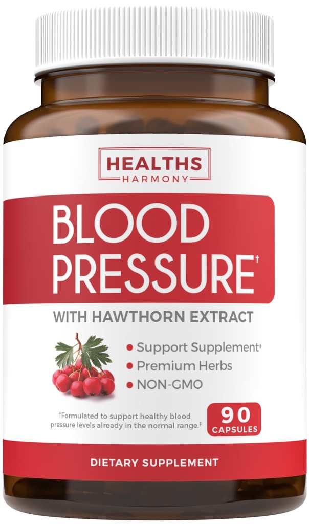 Suplimentul de suport al tensiunii arteriale (NON-GMO) Premium plante aromatice naturale, vitamine si fructe de padure - doza mare de Hawthorn Berry Extract 