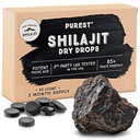 Picături uscate pure Himalayan Shilajit, 100% Silajit natural pur, Gradul A, Potență maximă 85+ Minerale cu urme curate și acid pelvian pentru energie, Supliment de sprijin metabolic și imun pentru bărbați și femei (60 file)