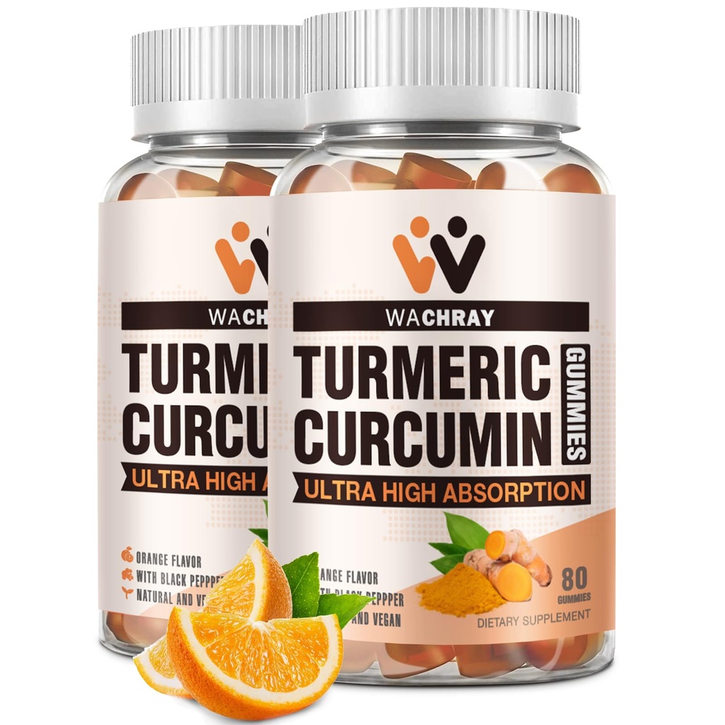 Gume cu curcumina turmerica cu extract de ghimbir si piper negru - 2 Pack Gummy Tumeric Suplimente pentru durere Inflamație Comună Greutate Suport de sănătate - Vegan, Organic, Gelatină-Free - pentru adulți și copii