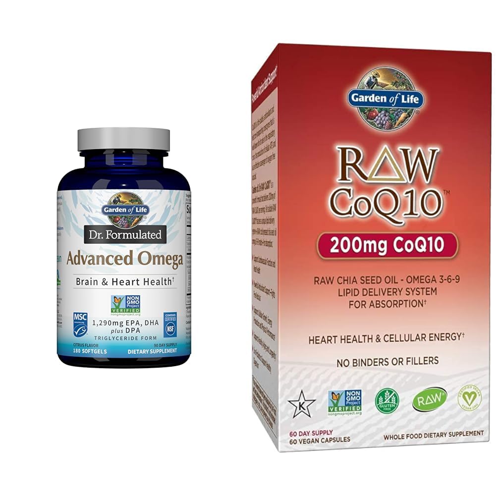 Gradina de viata Dr. Formulat Ulei avansat de peste Omega - Lemon, 1,290mg EPA, DHA + DPA & Vegetarian Omega 3 6 9 Supliment - Raw CoQ10 Chia Ulei de seminte intreg alimentar Nutritie