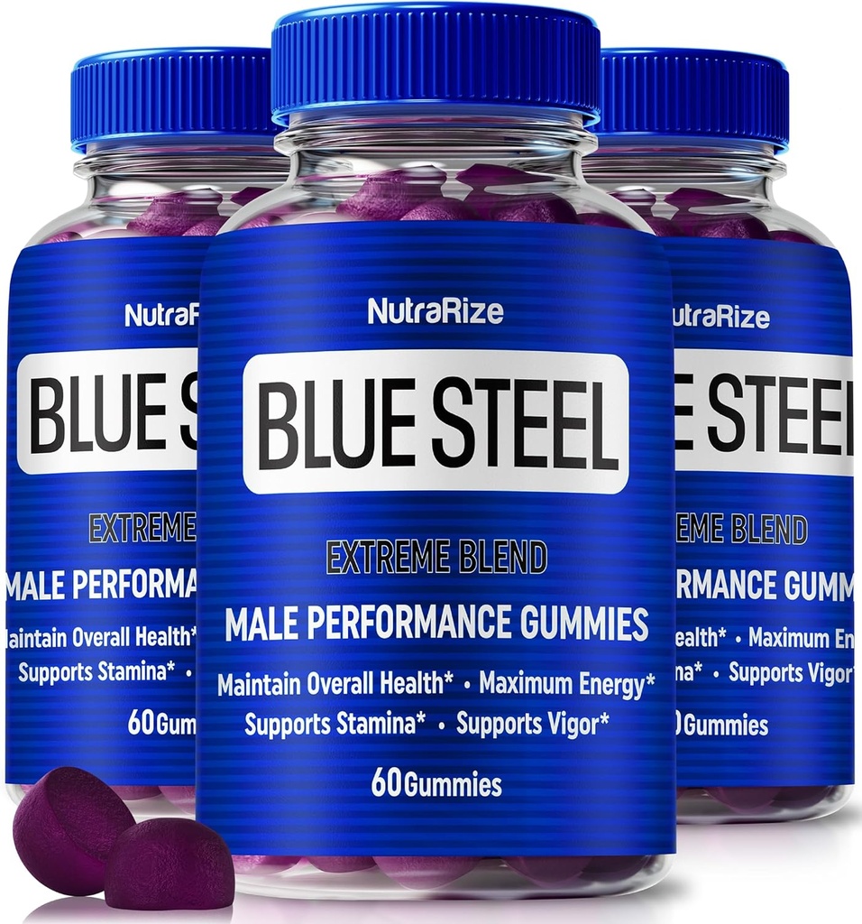 (3 Pack) Gummies albastru de oțel pentru bărbați, nutriție zilnică pentru a stimula încrederea și sănătatea generală, Toate Suplimentul natural pentru a sprijini performanța de vârf, Gummy oficial masculin, recenzii BlueSteel (180 Gummies)