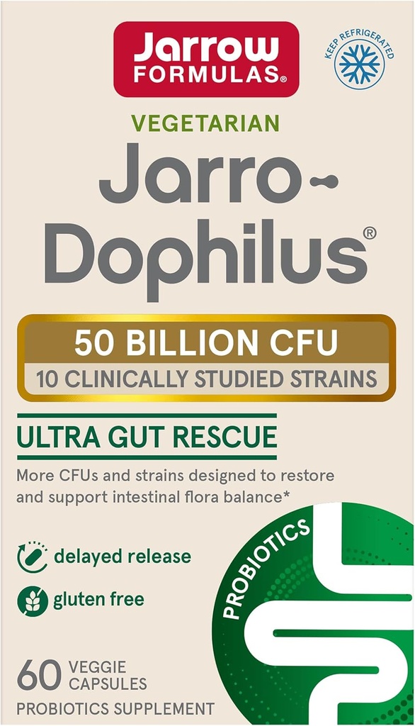 Jarrow Formulas Jarro-Dophilus Ultra - 50 Miliarde Organisme Viabile Per Serving - 60 Capse Veggie de lansare întârziate - Restaurare, Protejează și menține Flora intestinală - 60 Serviri
