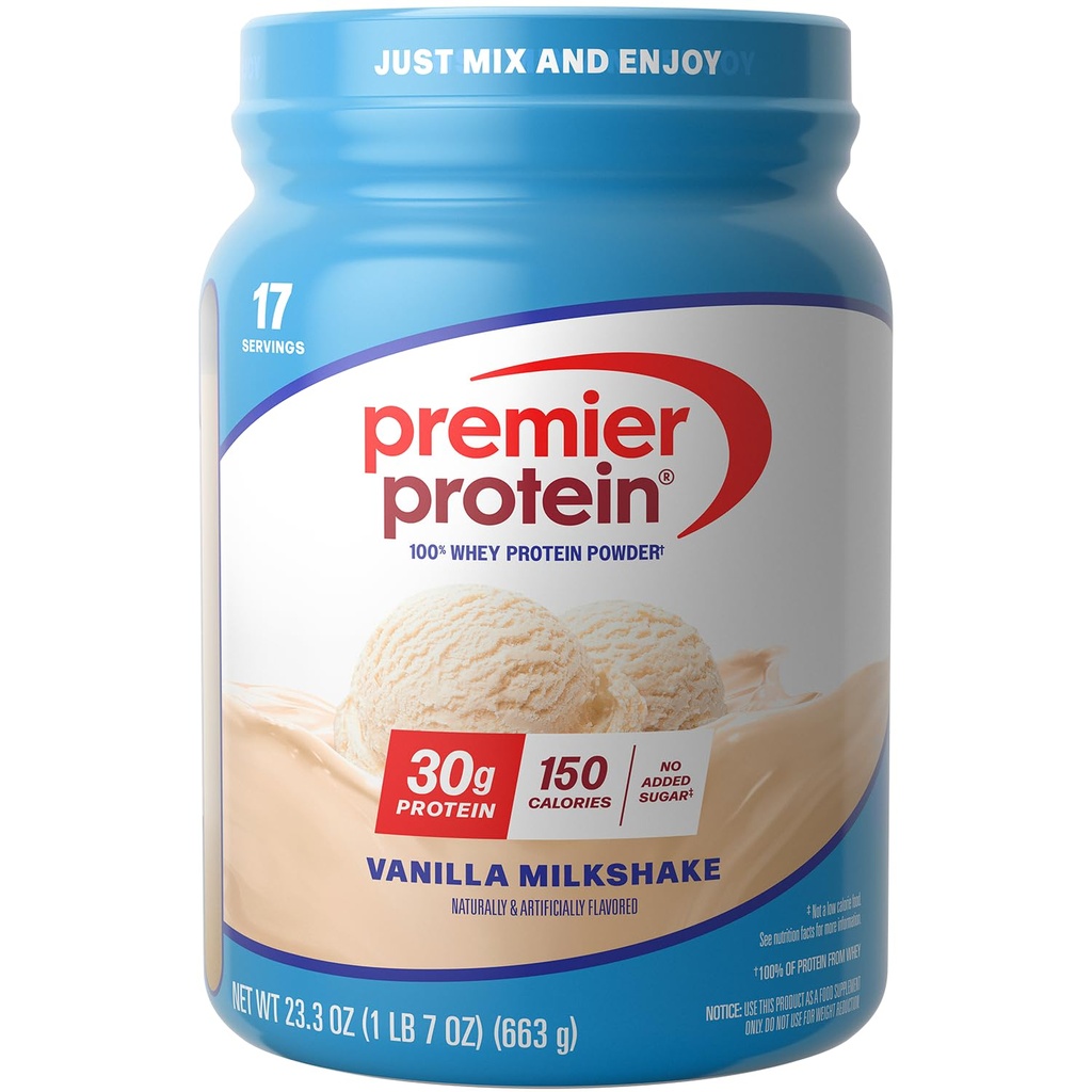 Premier Proteine Powder, Vanilla Milkshake, 30g Proteine, 1g Zahăr, 100% Proteină Whey, Keto Friendly, No Soy, Gluten Free, 23.3 oz (17 Serviri)