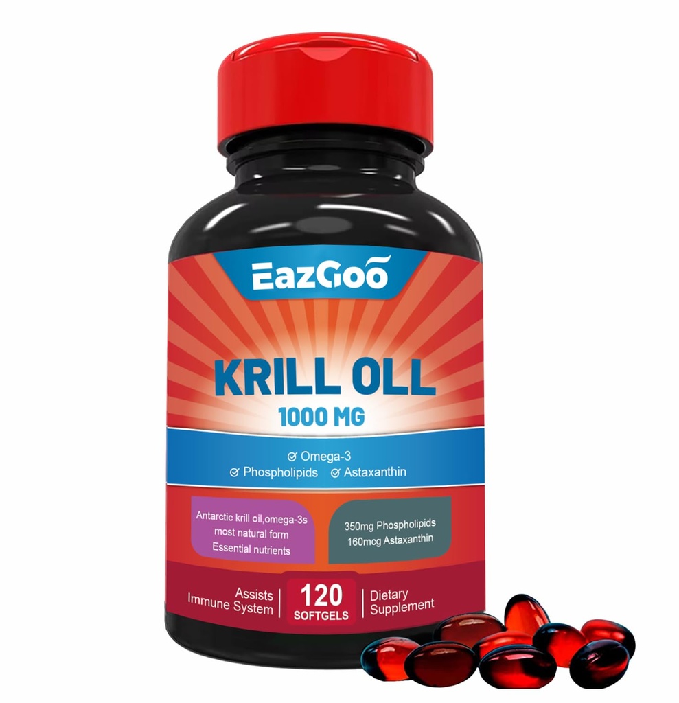 Antarctica Krill Oil 1000mg, Omega 3 Supliment,EPA, DHA, Fosfolipide și Astaxantină- 120 Softgels