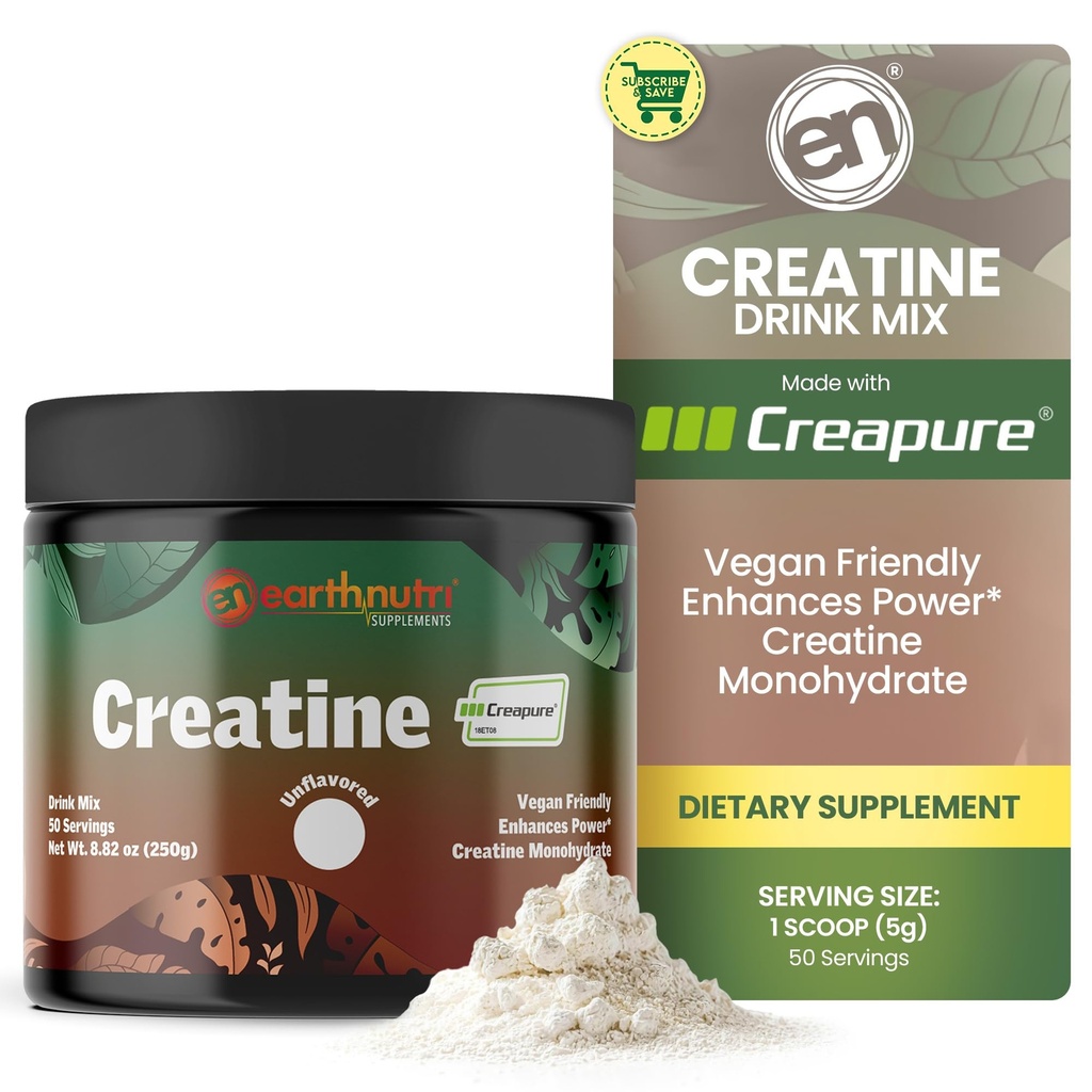 EarthNutri Creatina pulbere monohidrat - Pure Creatin Supliment pentru puterea musculara, Putere & Performanta 