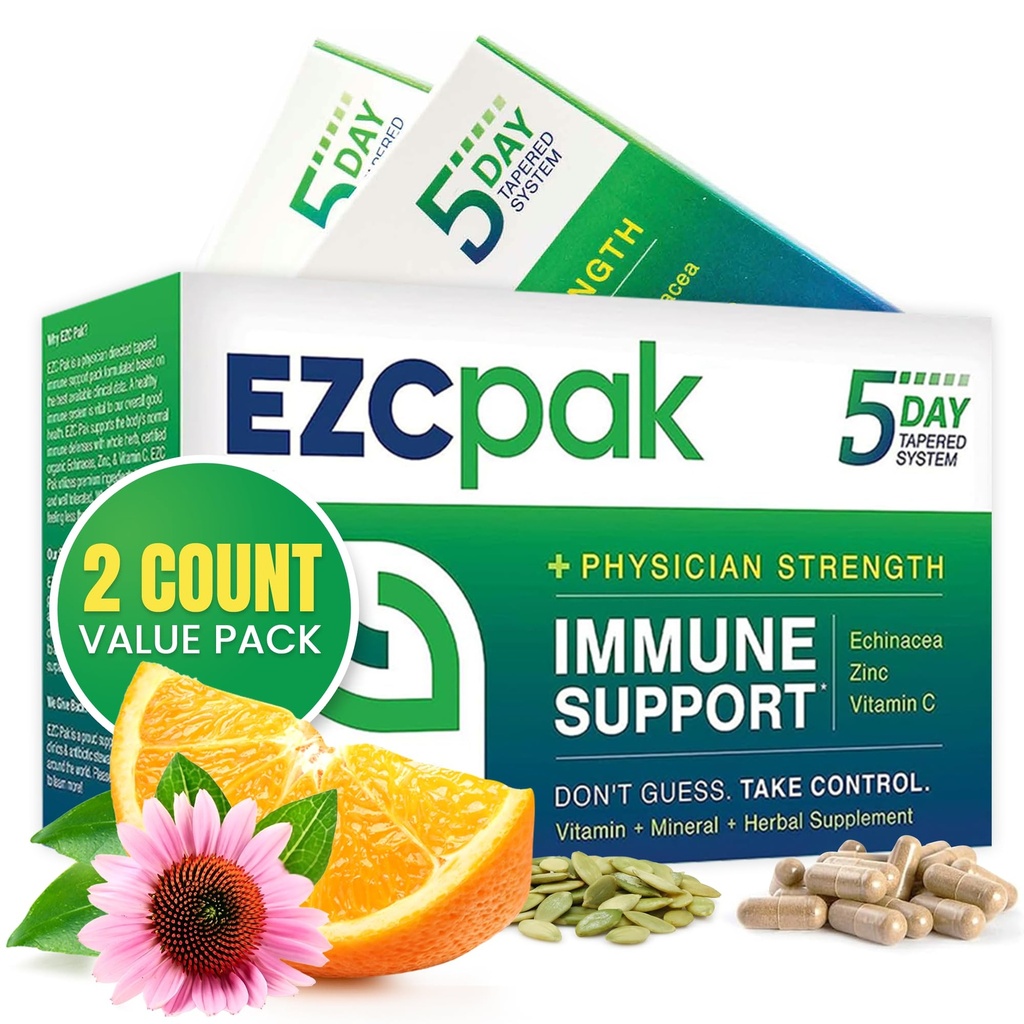 EZC Pak 5-Zay Suport imun Taped - Suplimentul de suport imun de vitamina, Echinacea, Vitamina de zinc C, Boostere imune pentru adulți - Vitamine de sprijin imun (Pachet din 2)