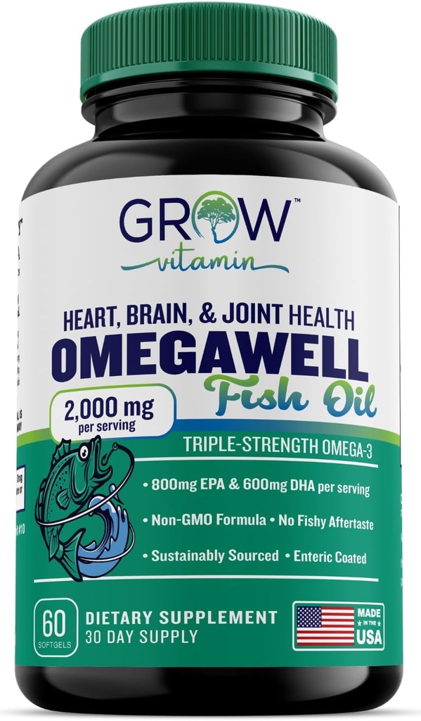creşteţi vitamina Triple Putere Omega 3 Ulei de peşte, 800 mg EPA 600 DHA Supliment pentru inima, Brain & Imun, Absorbabil Triple Putere, Susţinut sursa - Mini Softgels - 30 zile de aprovizionare
