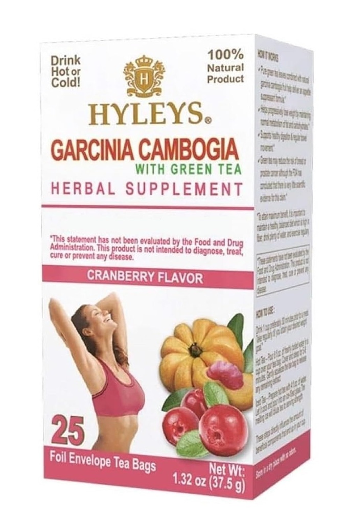 HYLEYS Ceai Garcinia Cambogia Green Tea Cranberry Flavor - 25 Ceai Bags (6 Pack - 150 Ceai Bags Total)