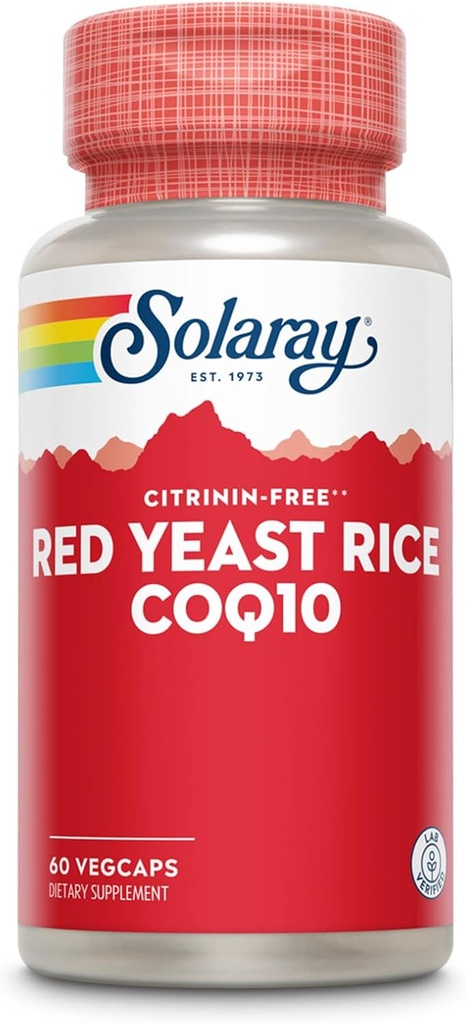 SOLARAY Red Yeast Rice Plus CoQ-10 & No-Flush Niacin Vitamina B-3, Healthy Heart & Cardical Support, Non-Iradiated & Citrinin gratuit, 60 Day Money Back Guarantee, 60 Servings, 60 VegCaps