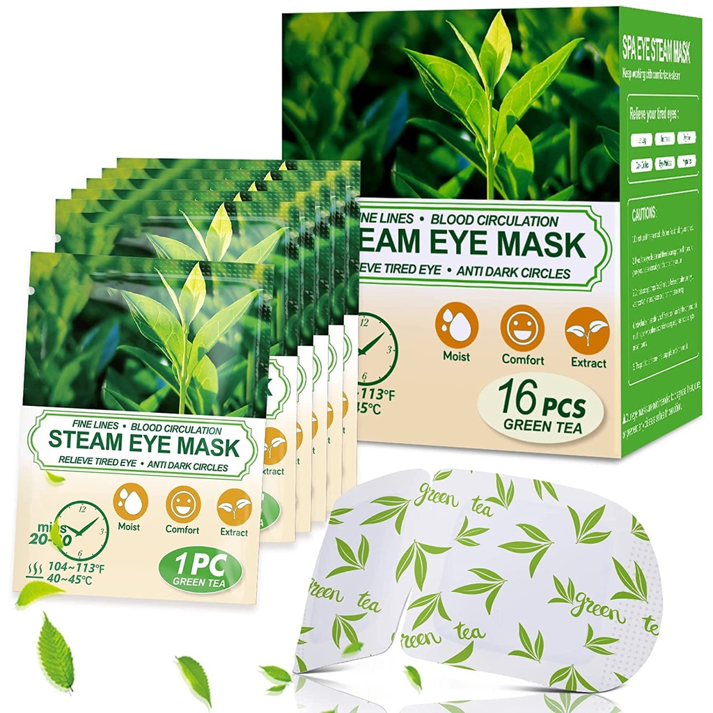 16 Packs Steam Eye Masks for Dry Eyes, Green Tea Warm Eye Mask, Relief Eye Oboseală & Puffy Eyes, Umezeală Încălzire Compress for Eyes, Autoîncălzit Eye Mask, Exposable Travel Essentials & Relaxation Sets