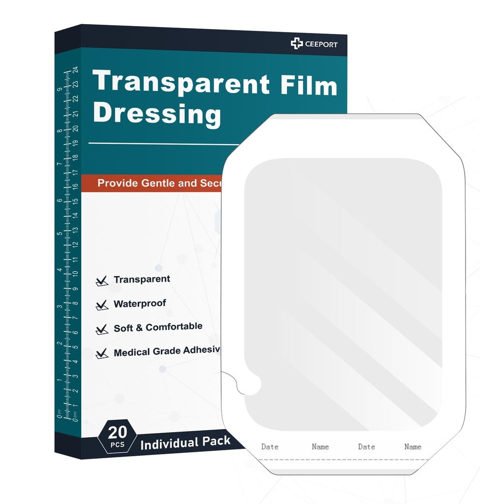 Film transparent dressing 6' x 8', 20 Packs Bandaje rezistente la apă Bandaje adezive, Petice de acoperire a rănilor pentru duș post-chirurgic, IV Shield, Tattoo Aftercare Bandage