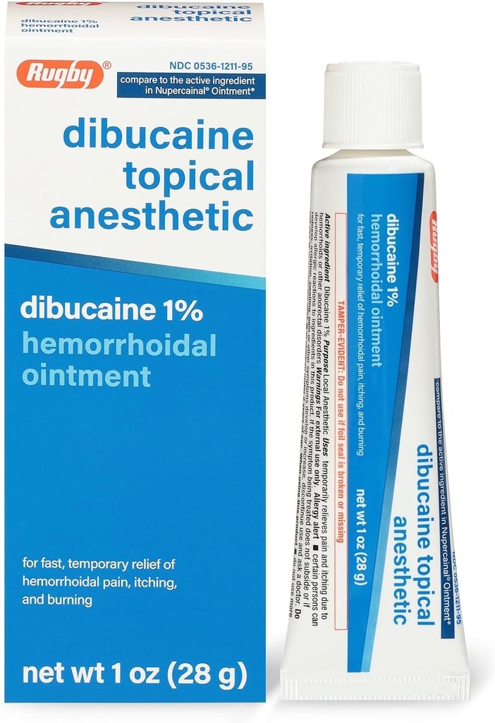 Rugby Dibucaină Anestezic topic 1% Emorrhoid Ointment - Crema de relief durere pentru mâncărime și arsură, Tratamentul hemoroizilor, Anti Cream mâncărime 1 Oz (1 ambalaj)