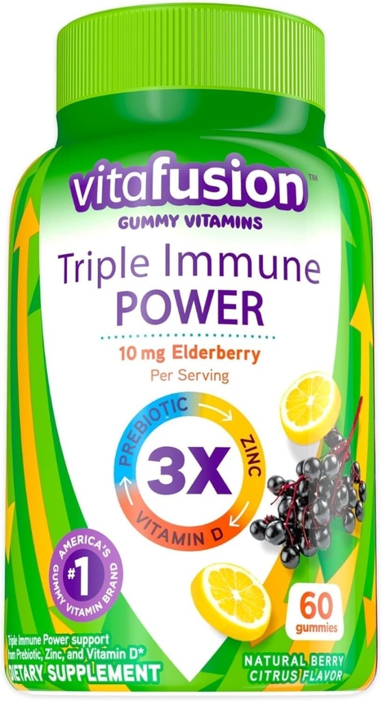 Triple Putere Imun Gummy Vitamine Compatibil cu Vitafusion, 60ct-L8