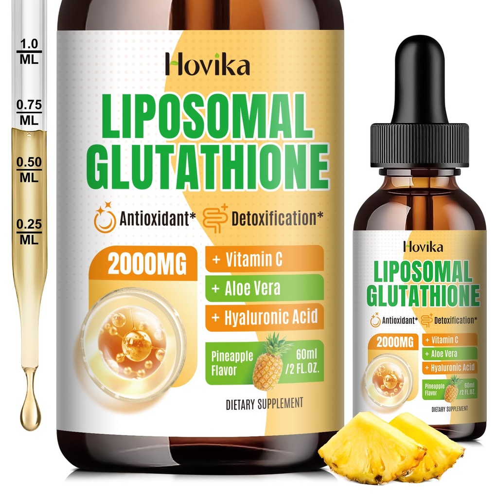Liposomal Glutatione Supliment 2000mg, Liquid Glutatione picături cu vitamina C, Master Antioxidanti pentru sistemul imunitar, Aging Defense, Skin Health, Ficat Detoxifiere -Superior Absorbtion, Ananas 2 Fl Oz