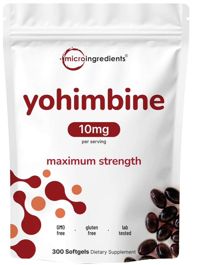 Putere dublă Suplimente Yohimbine pentru bărbați și femei, 10mg Per Serving, 300 Softgels, Yohimbine HCL cu ulei de semințe de floarea-soarelui virgin pentru o mai bună absorbție, susține producția de energie, African Raw