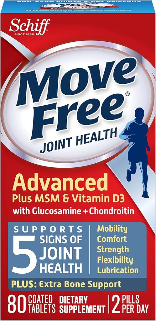 Mutare gratuit avansat Glucosamină Chondroitin MSM Vitamina D3 și acid hialuronic Supliment comun, 80 Conte