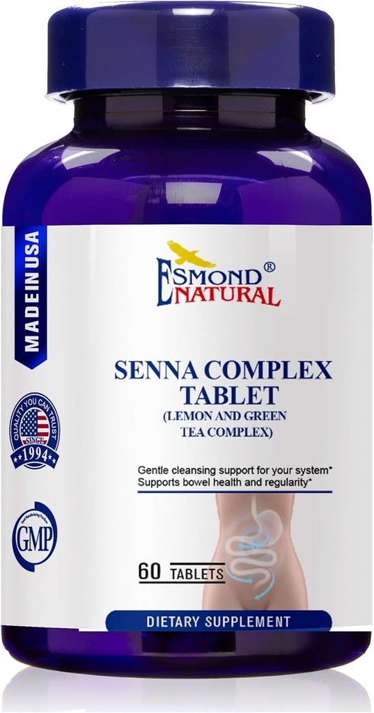 (8 Pack) Esmond Natural: Senna Complex Tablet - Lemon & Ceai verde (Bowel Health, Cleansing & Regularity), GMP, Natural Product Assn Certified, Made in USA - 620mg, 480 Tablete