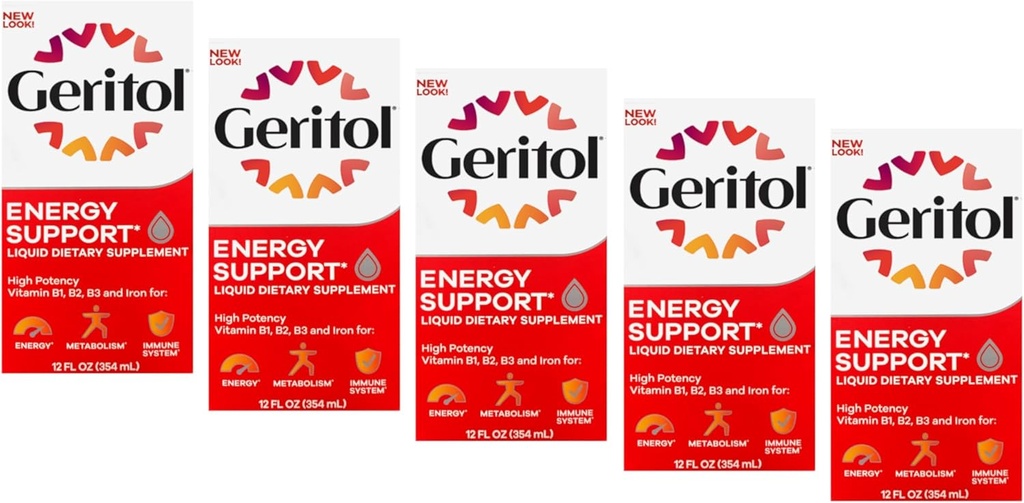Supliment lichid Geritol, B-Vitamins & Fier 12 Ounce lichid (Pachet de 5)
