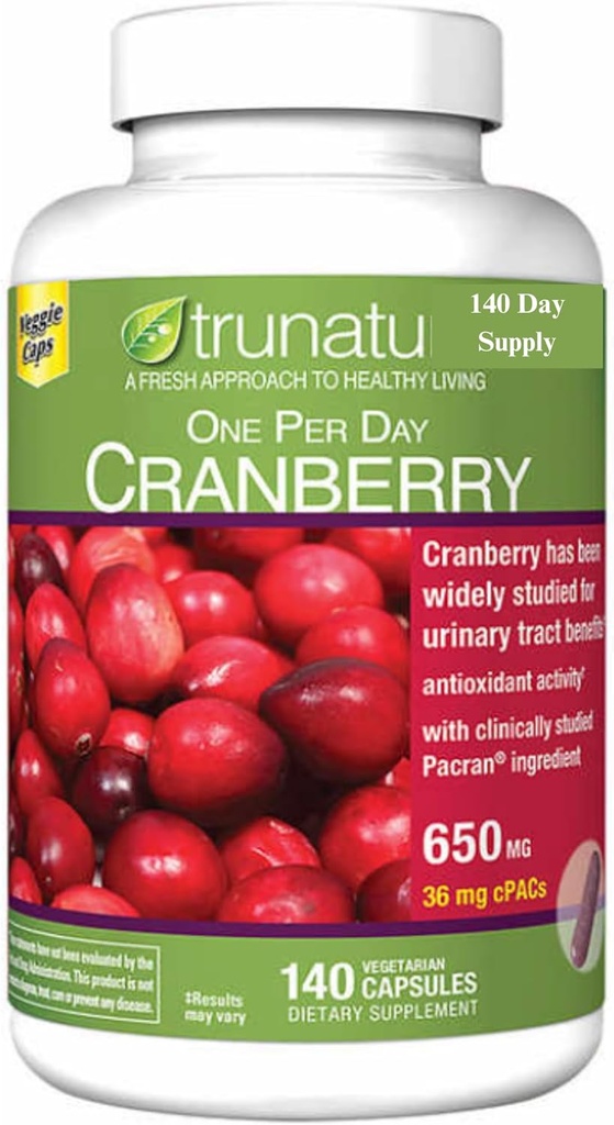 Pacran Cranberry 650 mg, 140 capsule vegetariene + Bundle with Weekly Pill Organizator (2 elemente)