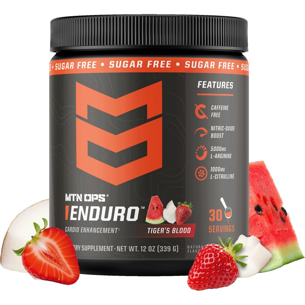 MTN OPS Enduro Oxid de azot Suplimentul & Stim-Free Pre Workout - 30 Servings - cu Citrat de magneziu, Root Root Powder, Niacinamidă, L Arginine & L Citrulină - Arvorul de sânge al tigrului