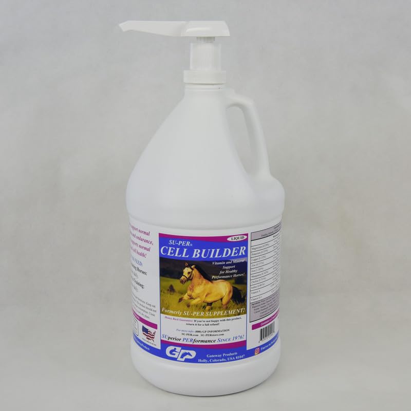 SU-PER Cell Builder Cal Supliment - mare de fier Vitamina minerala Echina sange Constructor lichid pentru performanta cai - 1 Gallon + pompa