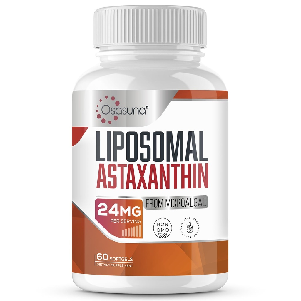 Liposomal Astaxanthin Supliment 24 MG, Absorbție maximă, antioxidant mai puternic decât VIT C, non-GMO & Gluten gratuit - 60 Softgels(2 luni de aprovizionare)