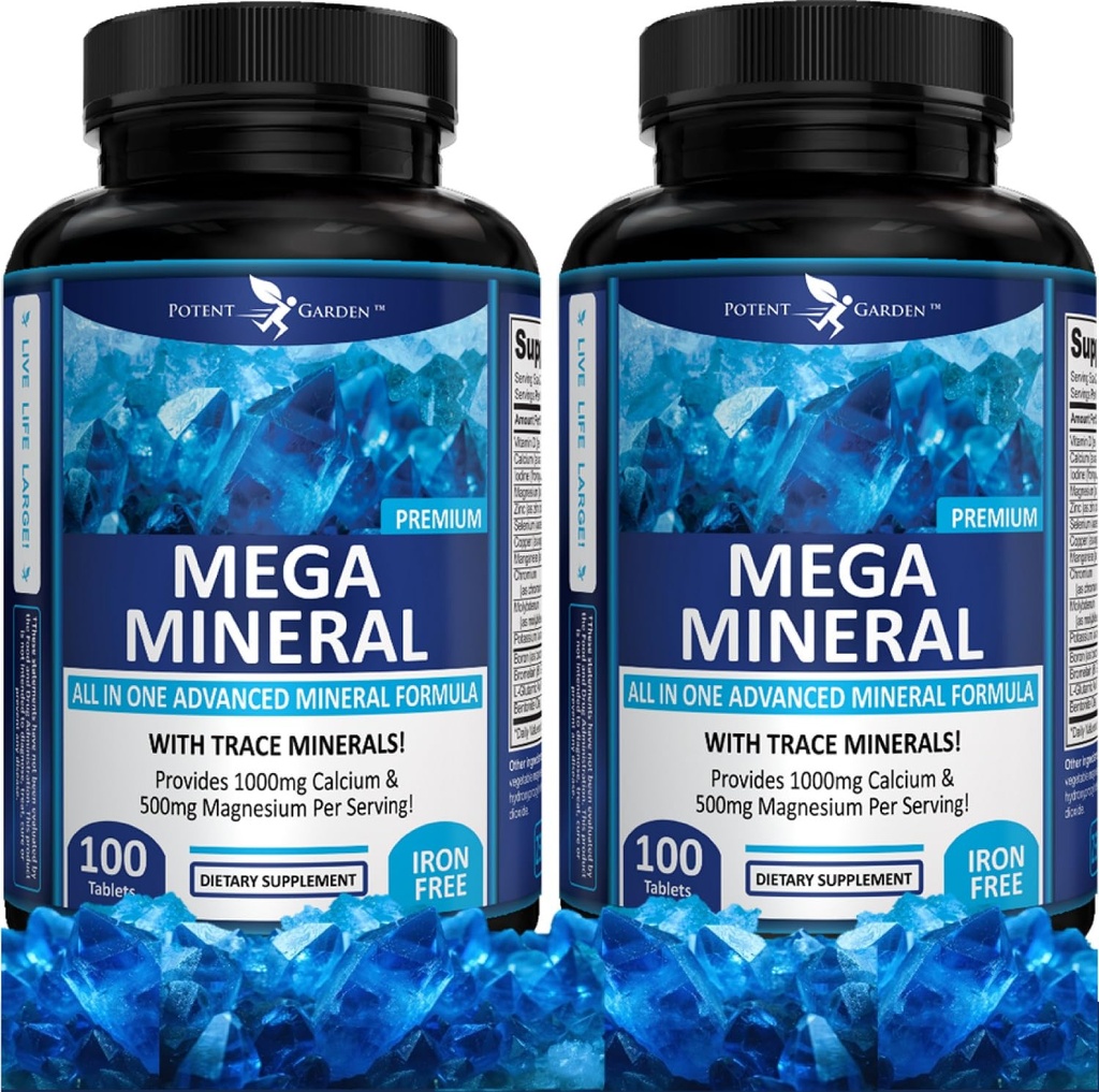 Gradina potent 2-Pack Mega Supliment mineral Complex mineral complet cu calciu magneziu Zinc Bor Seleniu Crom & 72 Trace Minerale Supliment de calciu gratuit -200 pastile