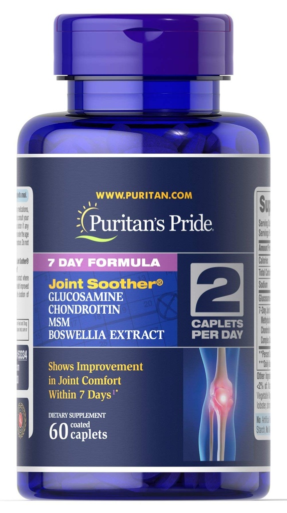 Puritan's Pride 7 Day Formula Joint Soother Glucosamine, Chondroitin, MSM & Boswellia-60 Caplete